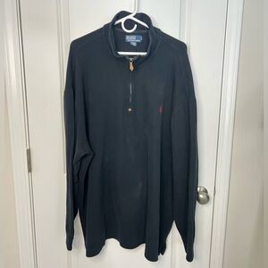 POLO RALPH LAUREN Mens Black Sweater Sz 3XB BIG 1/4 Zip Pullover VTG embroidered